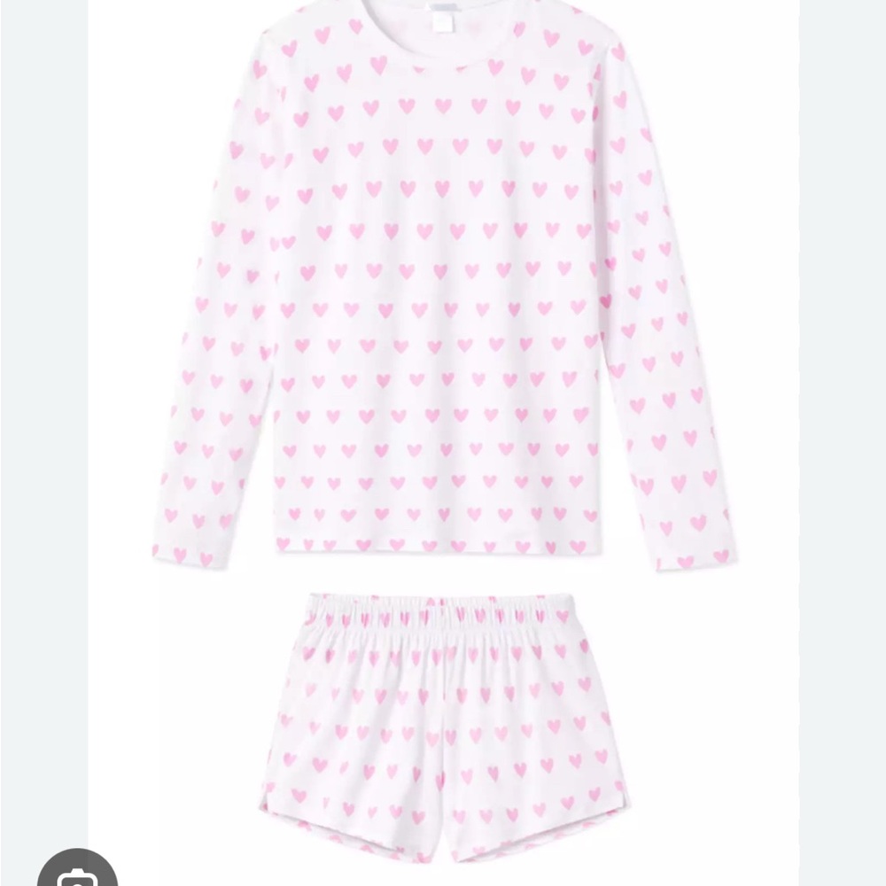 LAKE Pima Long-Short Pajama Set in Pink Heart
